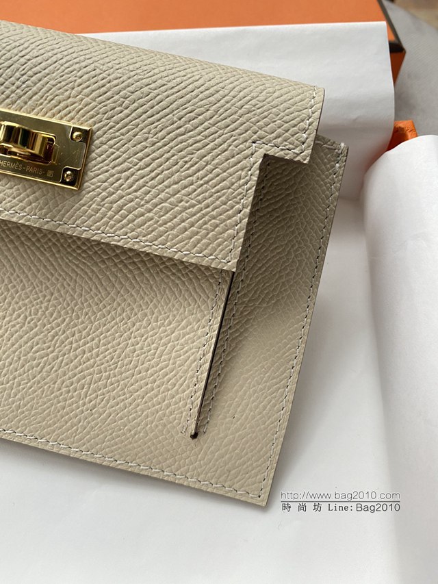 Hermes卡包 愛馬仕原版Kelly Pocket Epsom皮 Hermes新款小錢包 奶昔白金扣  tdh2181